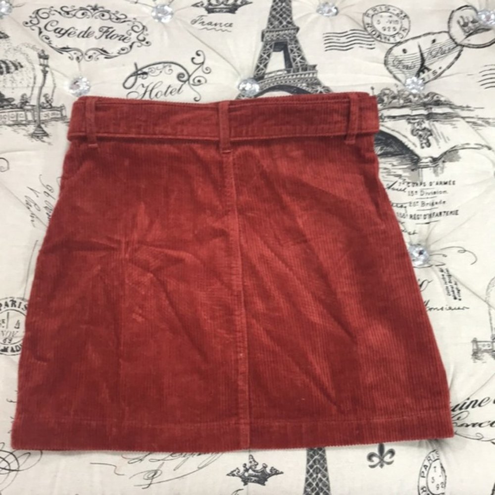 TOPSHOP Rust Corduroy Double Buckle Mini Skirt - Picture 6 of 7